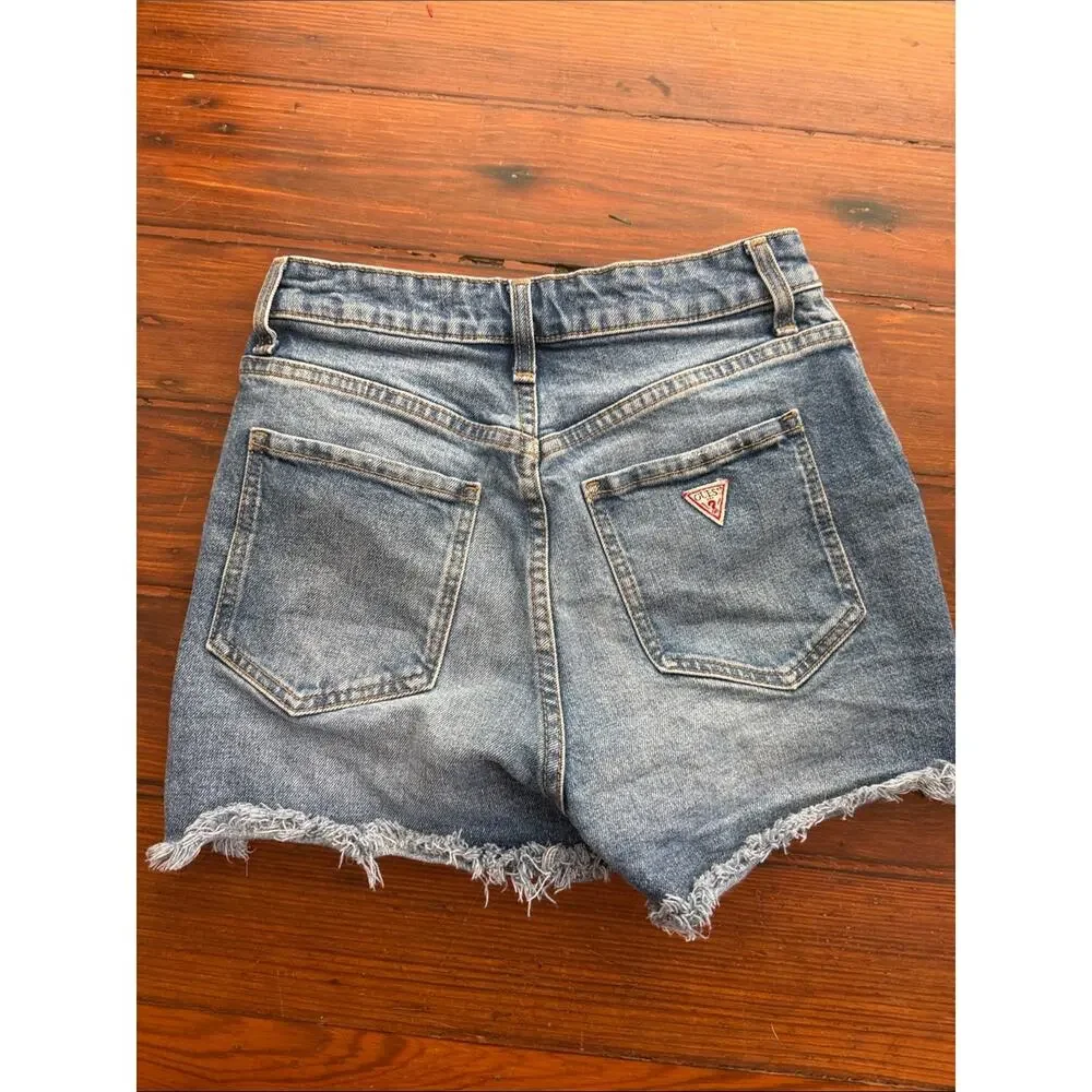 Vintage 90's Y2K Guess hi rise distressed cutoff denim jean shorts sz 26